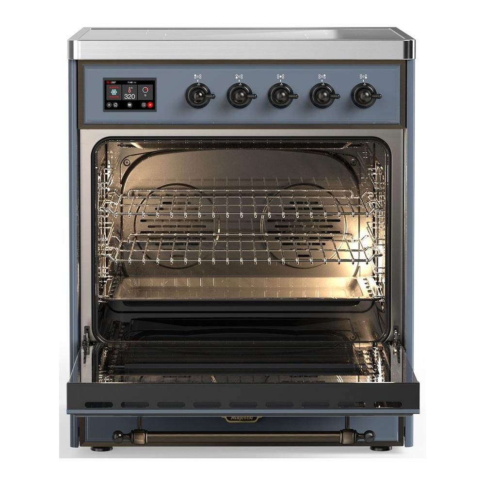 ILVE UMIB30QNR3BGB Majestic III 30 inch Induction Range with 4 Elements, 4 cu. ft. Oven Capacity (Solid Door, Blue Grey, Burnished)