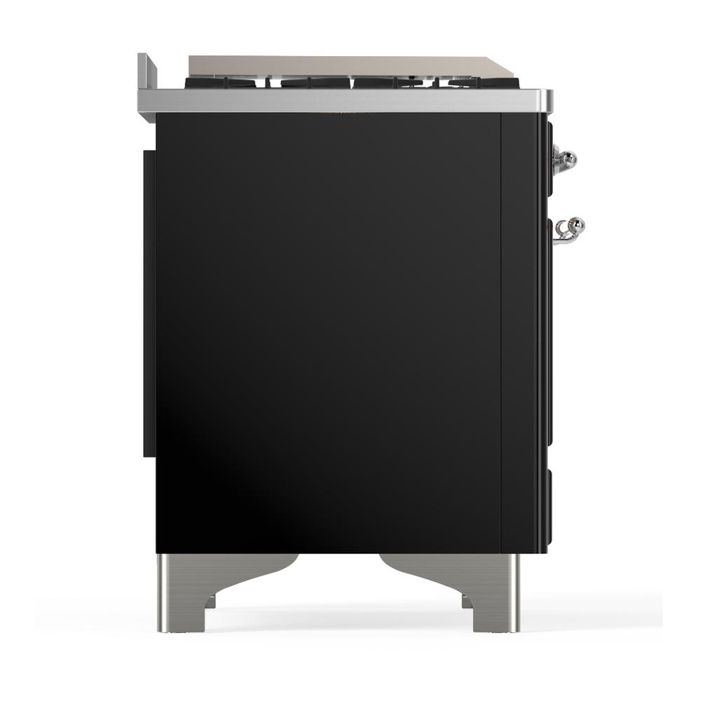 ILVE UM36FNR3BKCLP Majestic III 36 inch Dual Fuel Range with 6 Black Brass Burners and Griddle, Dual Function Burner up to 25,000 BTU (Triple Glass Door, Glossy Black, Chrome, Liquid Propane)