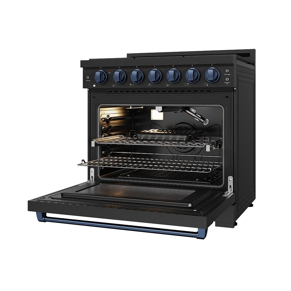 36 Inch Professional Gas Range With Precision Knob In Black and Blue Gordon Ramsay Series