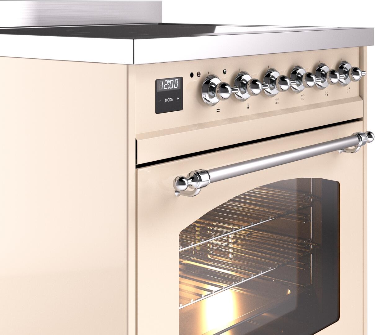 Nostalgie II 30 Inch Electric Freestanding Range in Antique White with Chrome Trim