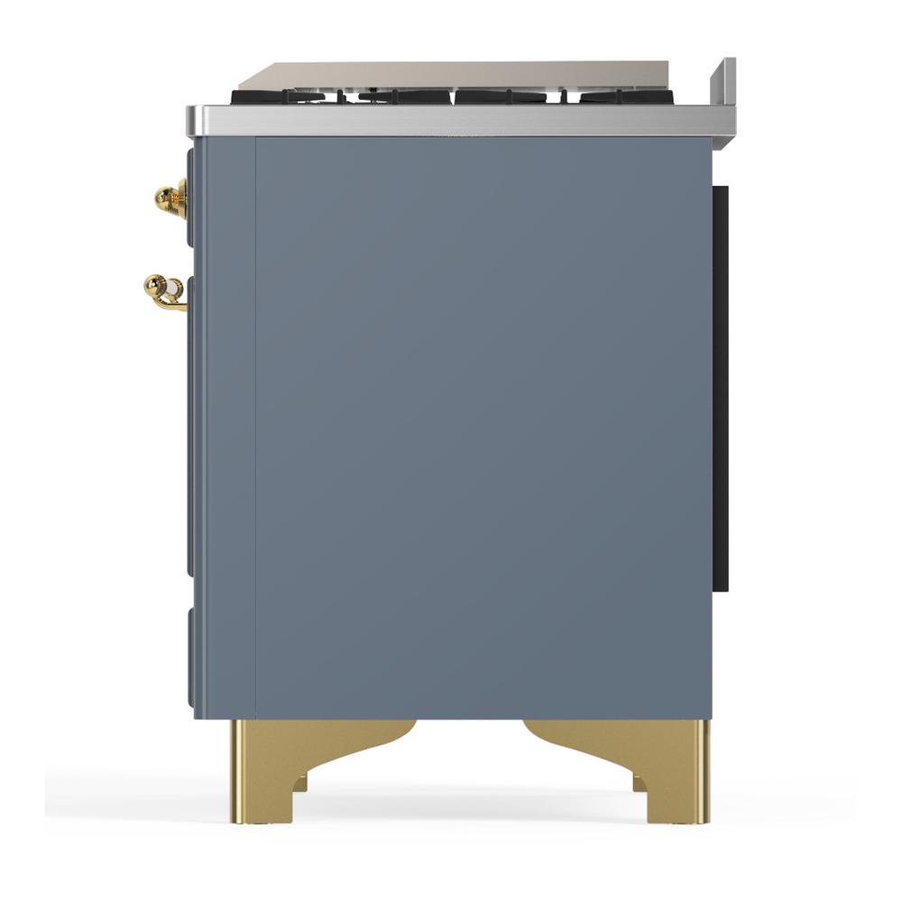 ILVE UM36FQNR3BGG Majestic III 36 inch Dual Fuel Range with 6 Black Brass Burners and Griddle, Dual Function Burner up to 25,000 BTU (Solid Door, Blue Grey, Brass, Natural Gas)