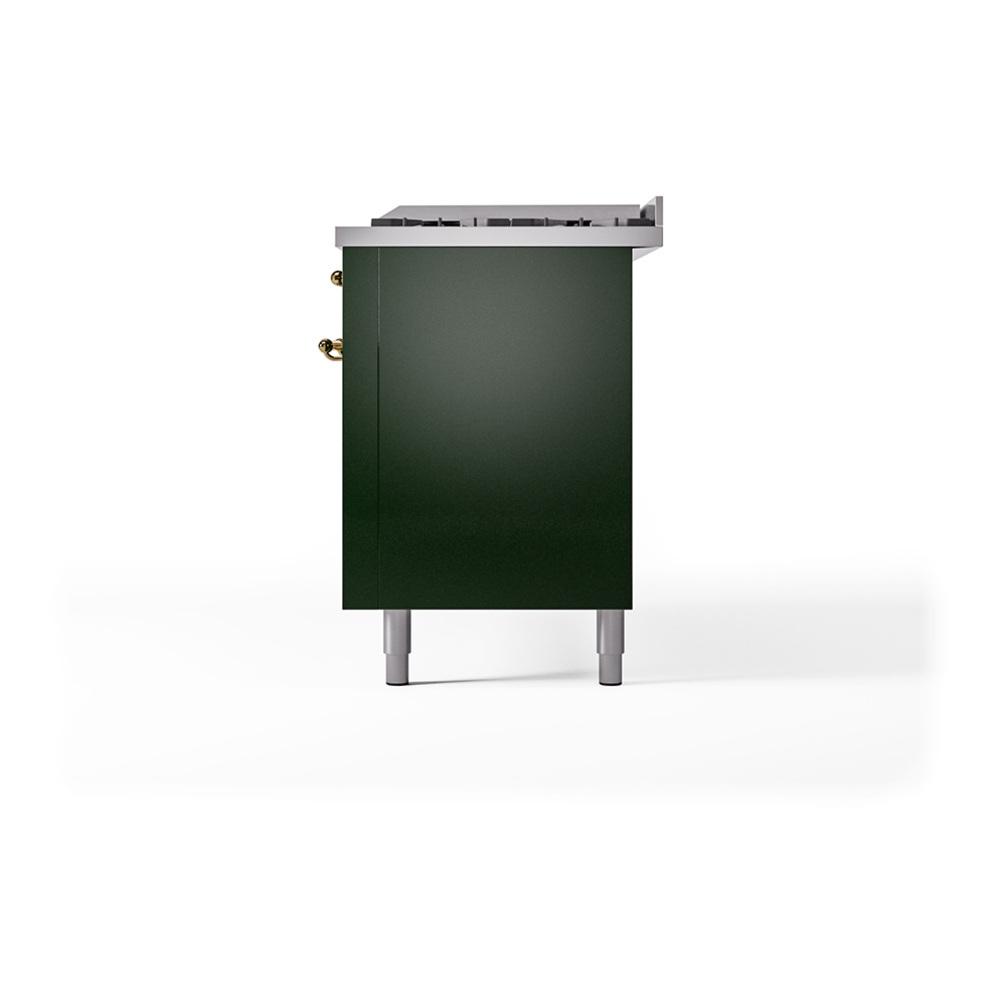 ILVE UN60FQNMPEGGLP Nostalgie II Noblesse 60 inch Dual Fuel Range (9 Sealed Burners + Griddle, Liquid Propane, Solid Door, Emerald Green, Brass)