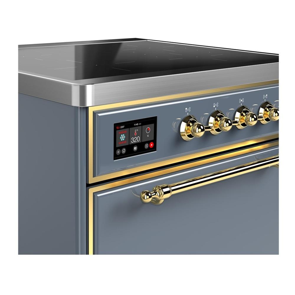 ILVE UMIB30QNR3BGG Majestic III 30 inch Induction Range with 4 Elements, 4 cu. ft. Oven Capacity (Solid Door, Blue Grey, Brass)