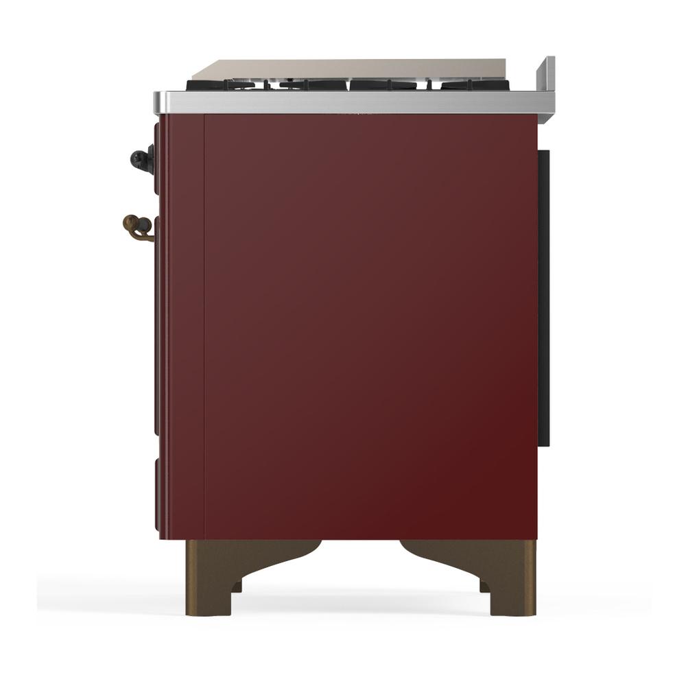 ILVE UM60FSQNR3BUB Majestic III 60 inch Dual Fuel Range with 7 Burners, Griddle and French Top, Dual Function Burner with up to 25,000 BTU (Natural Gas, Solid Door, Burgundy, Burnished)
