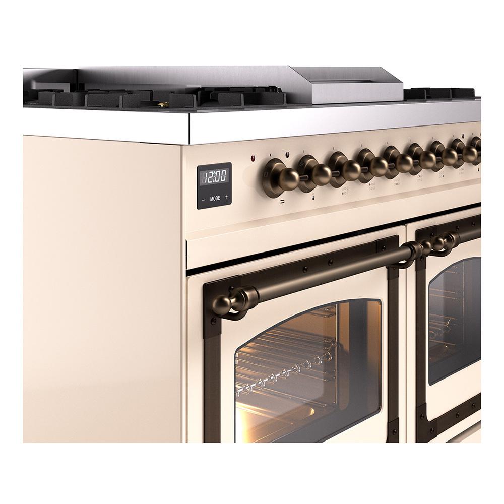 ILVE UND40FNMPAWBLP Nostalgie II Noblesse 40 inch Dual Fuel Range (Liquid Propane, Triple Glass Door, Antique White, Burnished)