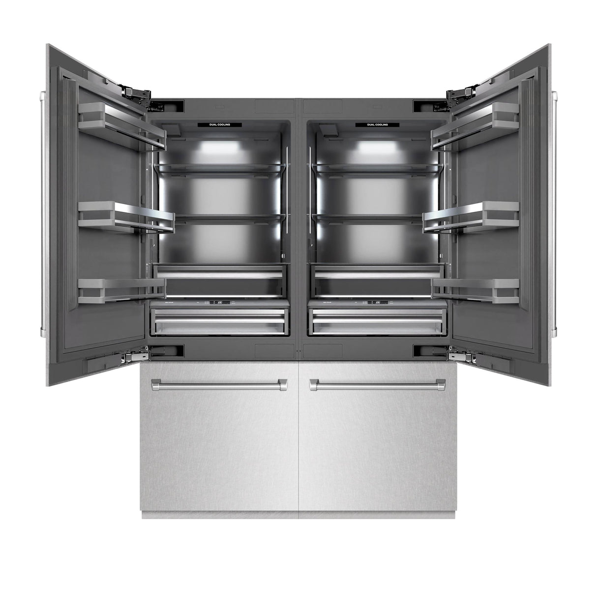 ZLINE 60 in. 32.2 cu. ft. French Door Built-In Bottom Freezer Refrigerator with Water Dispensers and Ice Makers in DuraSnow' Stainless Steel with Graphite Gray Interior (GRBIV-SN-60)