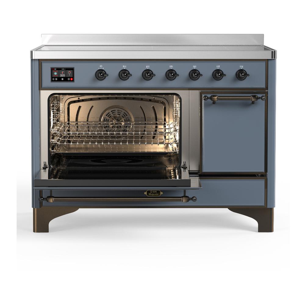 ILVE UMIB48QNR3BGB Majestic III 48 inch Induction Range with 6 Elements, 5.02 cu. ft. Total Oven Capacity (Solid Door, Blue Grey, Burnished)