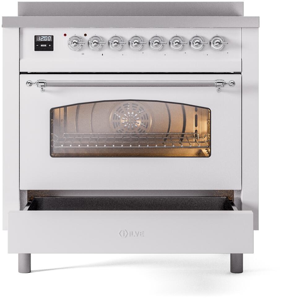 Nostalgie II 36 Inch Electric Freestanding Range in White with Chrome Trim