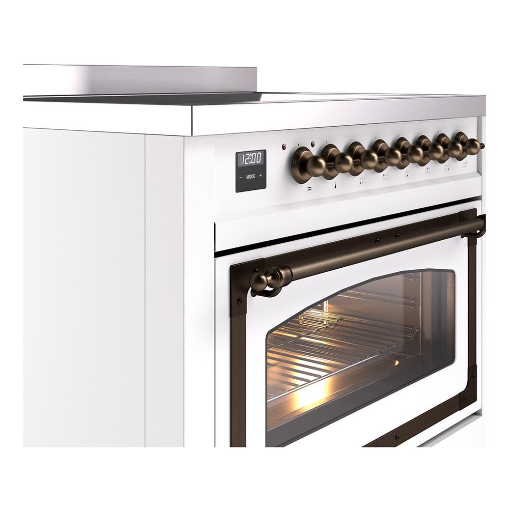 ILVE UNI366NMPWHB Nostalgie II Noblesse 36 inch Induction Range (Triple Glass Door, White, Burnished)
