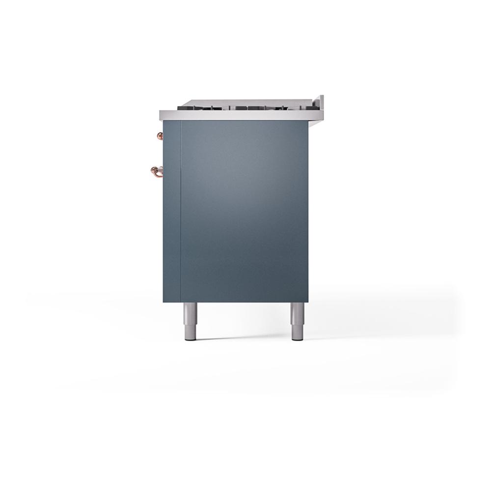 ILVE UN60FQNMPBGP Nostalgie II Noblesse 60 inch Dual Fuel Range (9 Sealed Burners + Griddle, Natural Gas, Solid Door, Blue Grey, Copper)