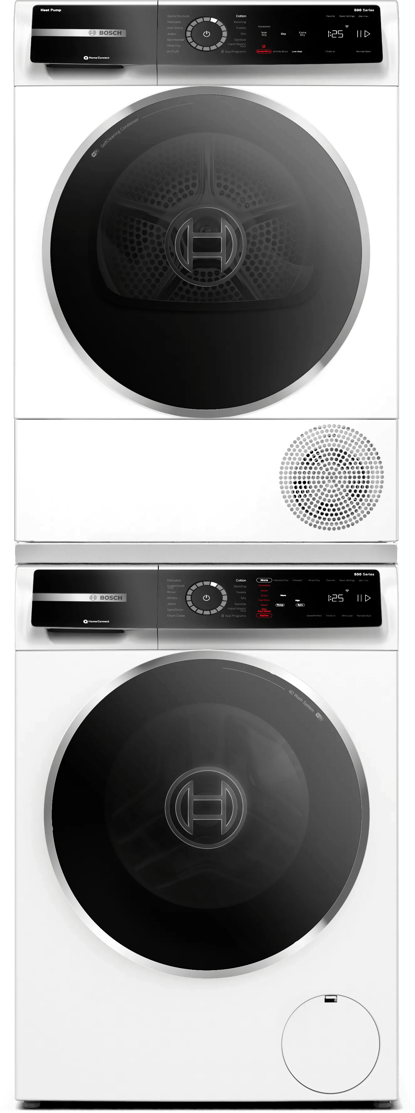 Bosch Front Load Washer & Electric Dryer Set with Stacking Bracket Kit- White