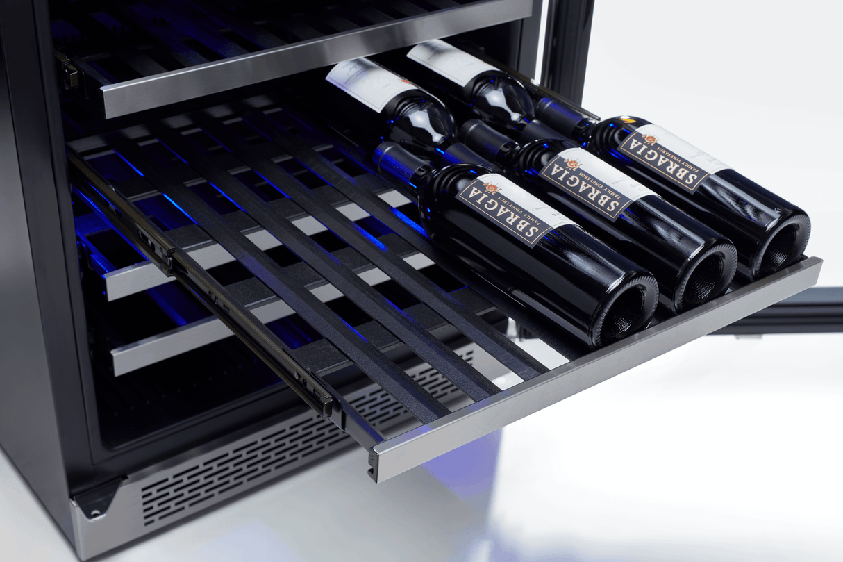 Presrv Wine Cooler, 24in Under Cabinet, SS+Glass, Reverse Door, 2 Zone