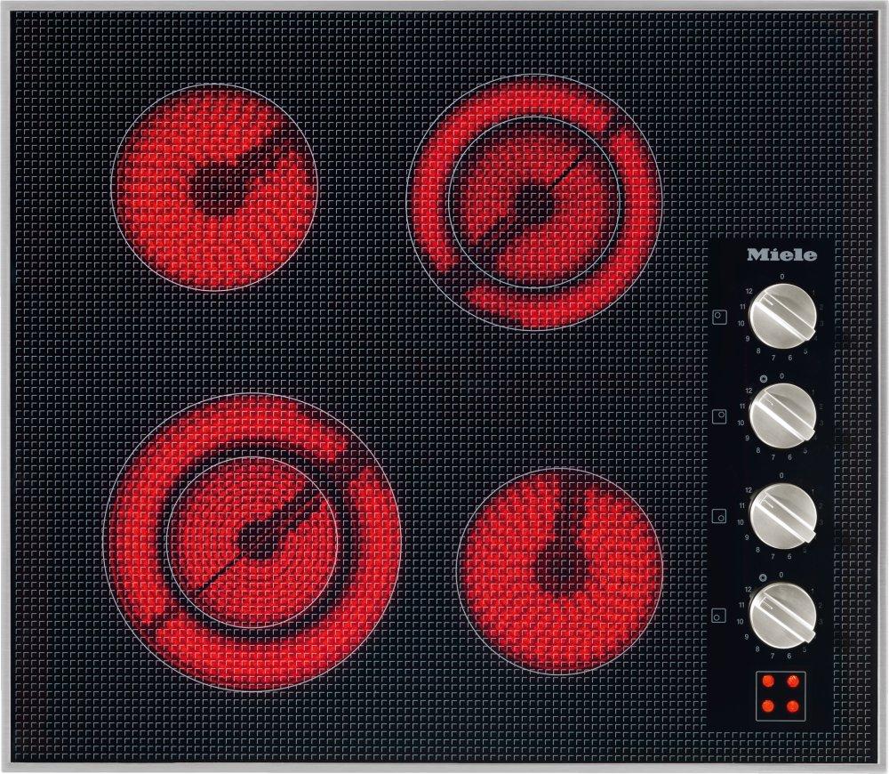 KM 5621 240V Stainless steel - 24-inch electric cooktop, operated with its own controls with four cooking zones and direct rotary dial controls for maximum convenience.