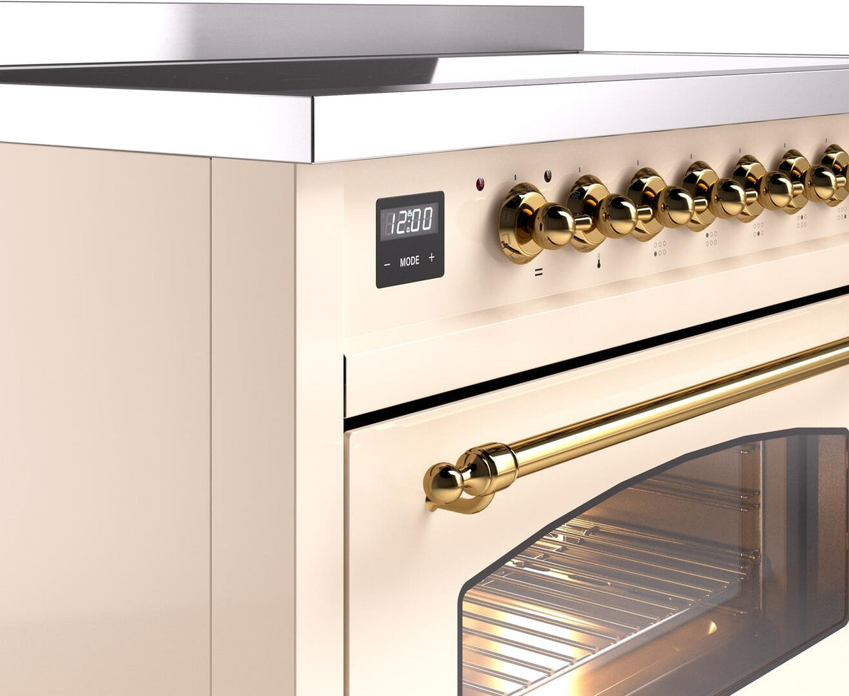 Nostalgie II 48 Inch Electric Freestanding Range in Antique White with Brass Trim