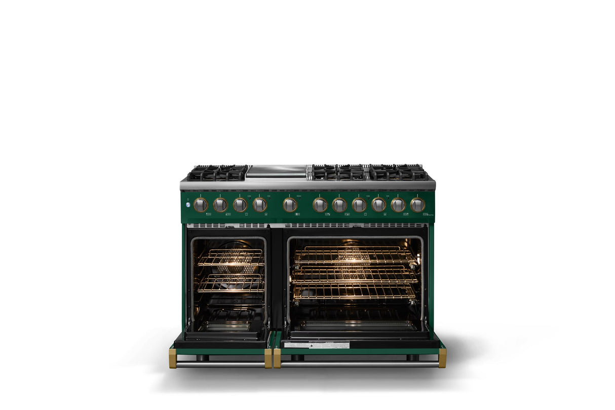 48"W. Dual Fuel Range (Burner: 6g, Finish: Ivy, Trim: Polished Chrome, Fuel: Propane)