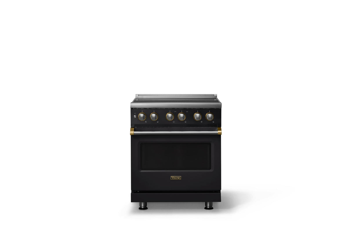 30"W. Induction Range (Finish: Onyx, Trim: Brushed Brass)
