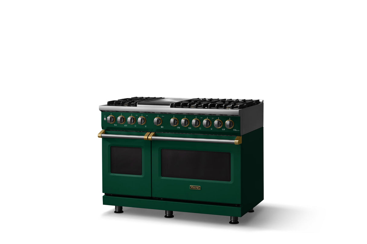 48"W. Dual Fuel Range (Burner: 6g, Finish: Ivy, Trim: Brushed Brass, Fuel: Natural Gas)