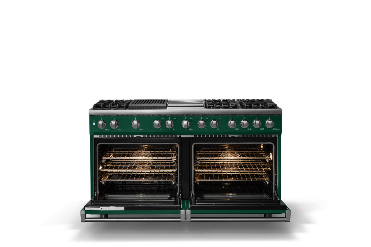 60"W.Dual Fuel Range (Finish: Ivy, Trim: Polished Chrome, Fuel: Natural Gas)