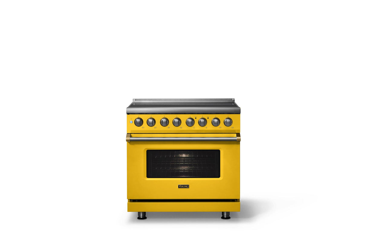 36"W. Induction Range (Finish: Daffodil, Trim: Brushed Brass)