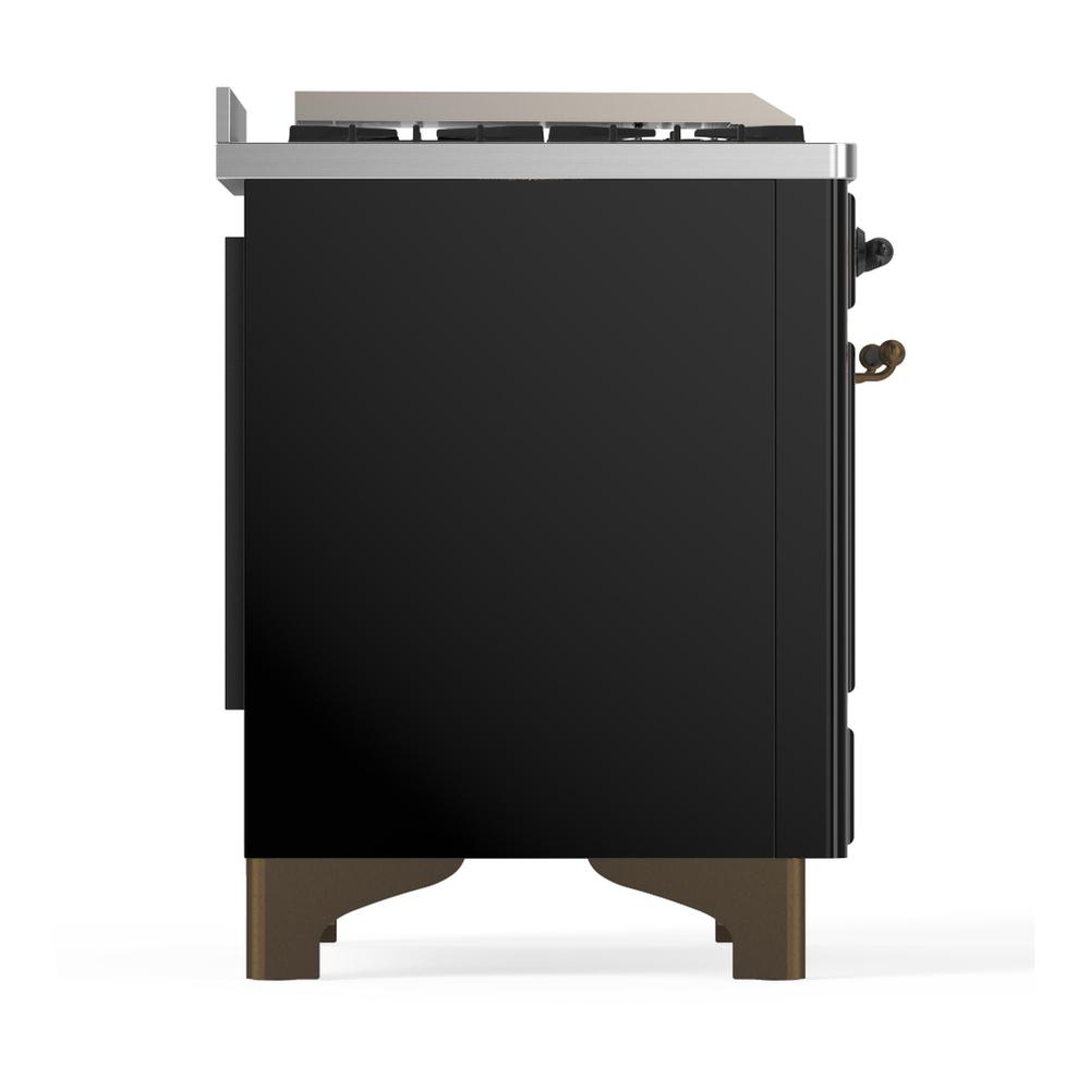 ILVE UM60FSQNR3BKBLP Majestic III 60 inch Dual Fuel Range with 7 Burners, Griddle and French Top, Dual Function Burner with up to 25,000 BTU (Liquid Propane, Solid Door, Glossy Black, Burnished)