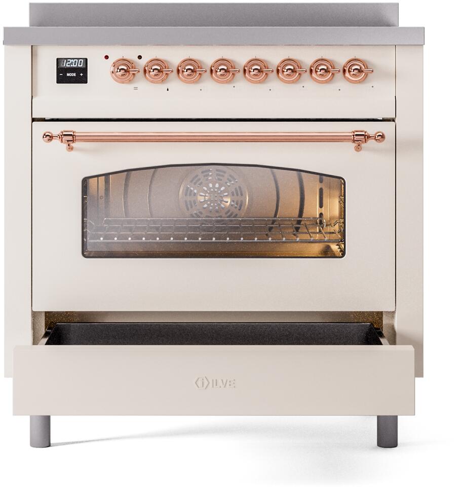 Nostalgie II 36 Inch Electric Freestanding Range in Antique White with Copper Trim