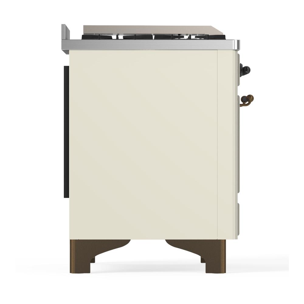 ILVE UM60FSQNR3AWB Majestic III 60 inch Dual Fuel Range with 7 Burners, Griddle and French Top, Dual Function Burner with up to 25,000 BTU (Natural Gas, Solid Door, Antique White, Burnished)
