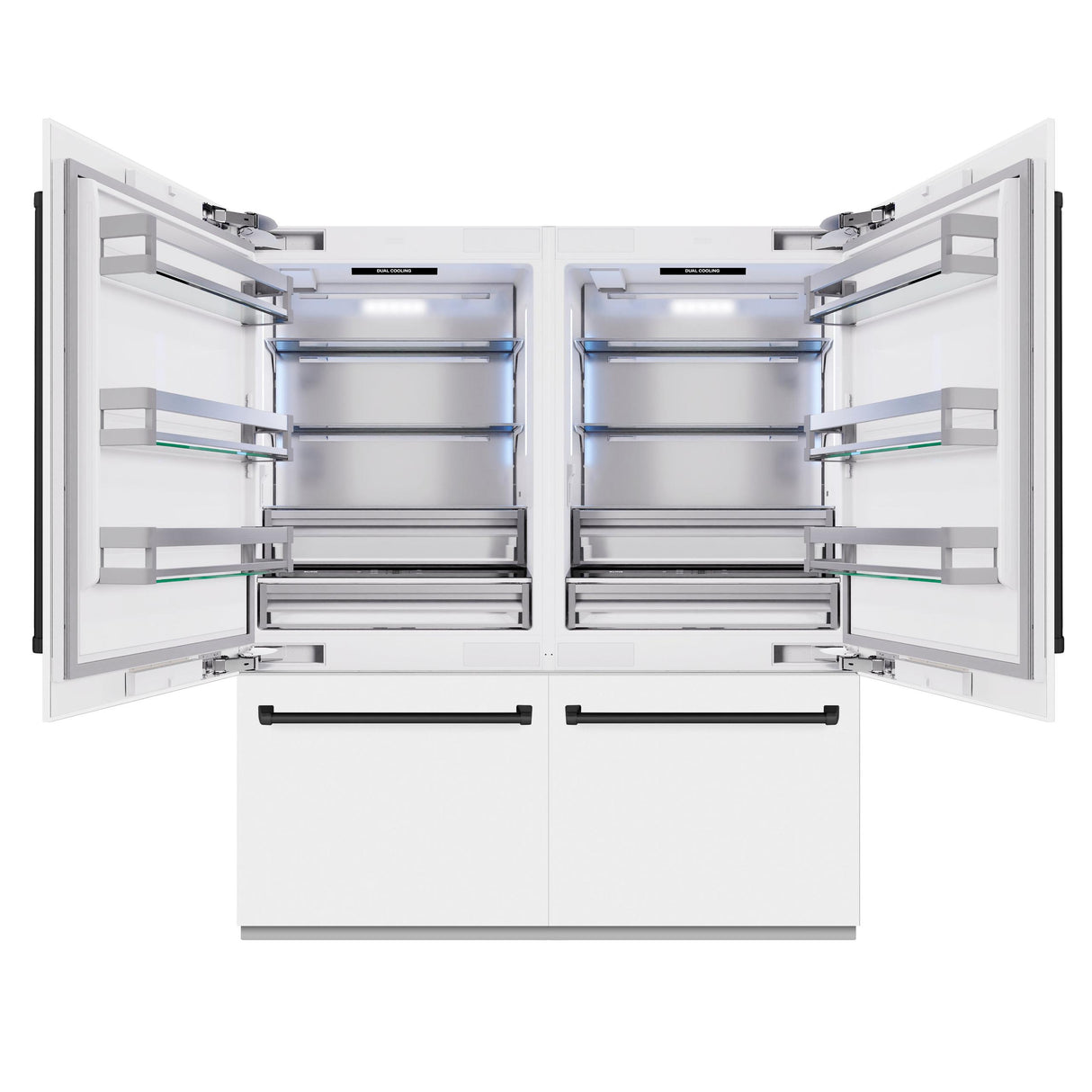 ZLINE Autograph Edition 72 in. 39.6 cu. ft. French Door Built-In Bottom Freezer Refrigerator with Water Dispensers and Ice Makers in White Matte and Matte Black Accents (RBITZ-WM-72-MB)