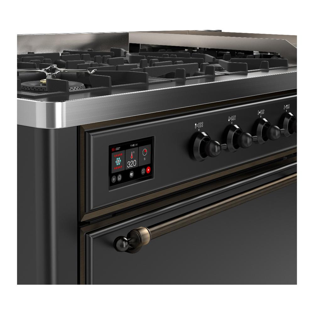 ILVE UM60FQNR3MGBLP Majestic III 60 inch Dual Fuel Range with 9 Burners and Griddle, Dual Function Burner up to 25,000 BTU (Liquid Propane, Solid Door, Graphite Matte, Burnished)