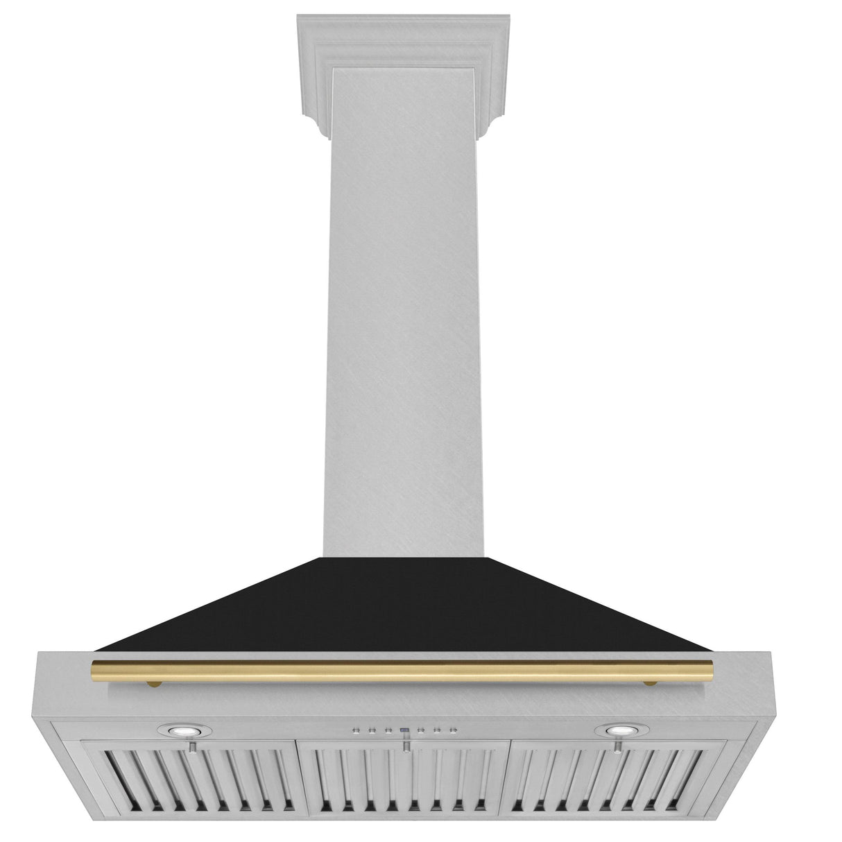 ZLINE 36 in. Autograph Edition Convertible Fingerprint Resistant DuraSnow' Stainless Steel Range Hood with Black Matte Shell and Champagne Bronze Handle (KB4SNZ-BLM36-CB)