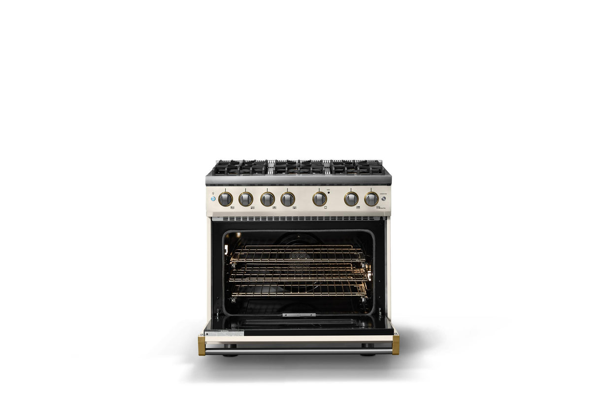 36"W. Sealed Burner Gas Range (Burner: 6b, Finish: Pure White, Trim: Polished Chrome, Fuel: Propane)