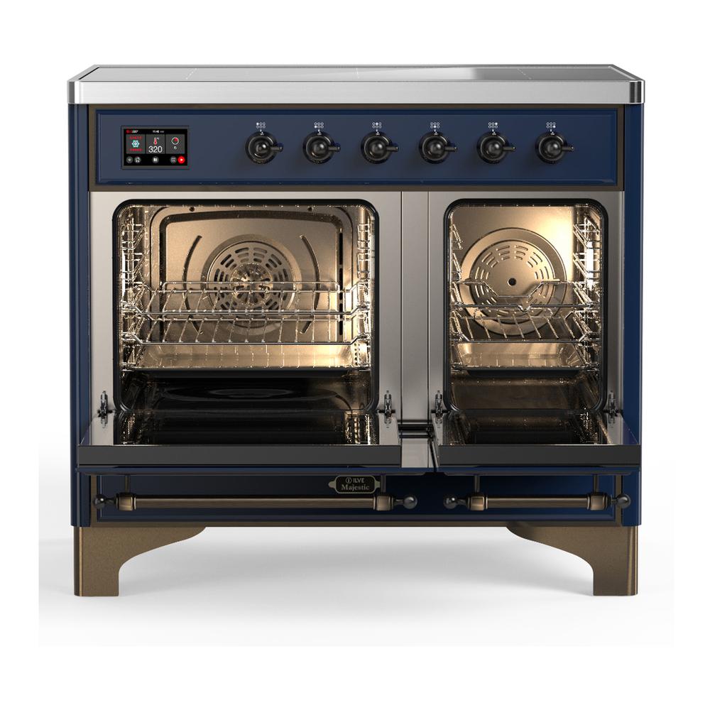 ILVE UMDIB40QNR3MBB Majestic III 40 inch Induction Range with 6 Elements, 3.82 cu. ft. Total Oven Capacity (Solid Door, Midnight Blue, Burnished)