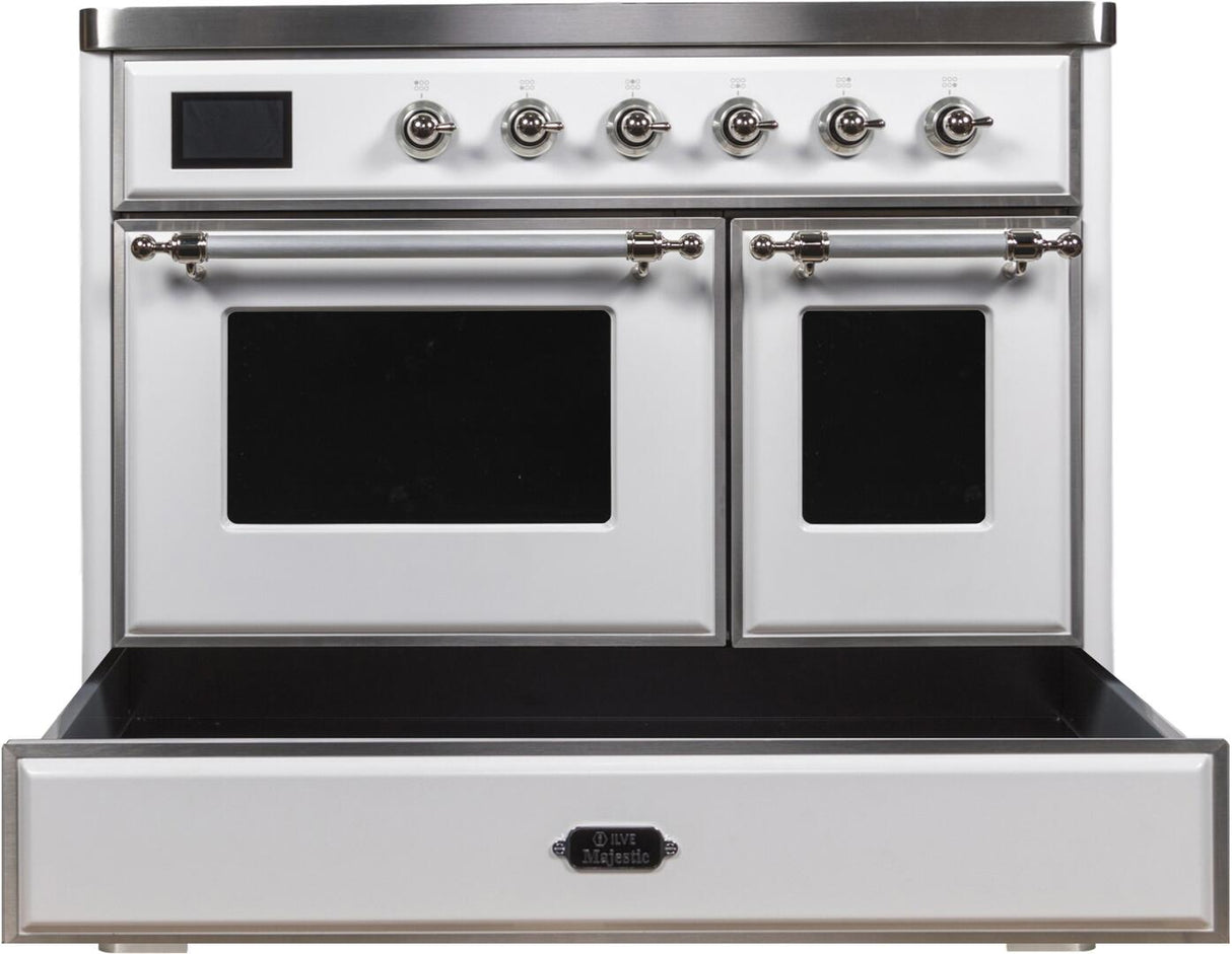 Majestic II 40 Inch Electric Freestanding Range in White with Chrome Trim