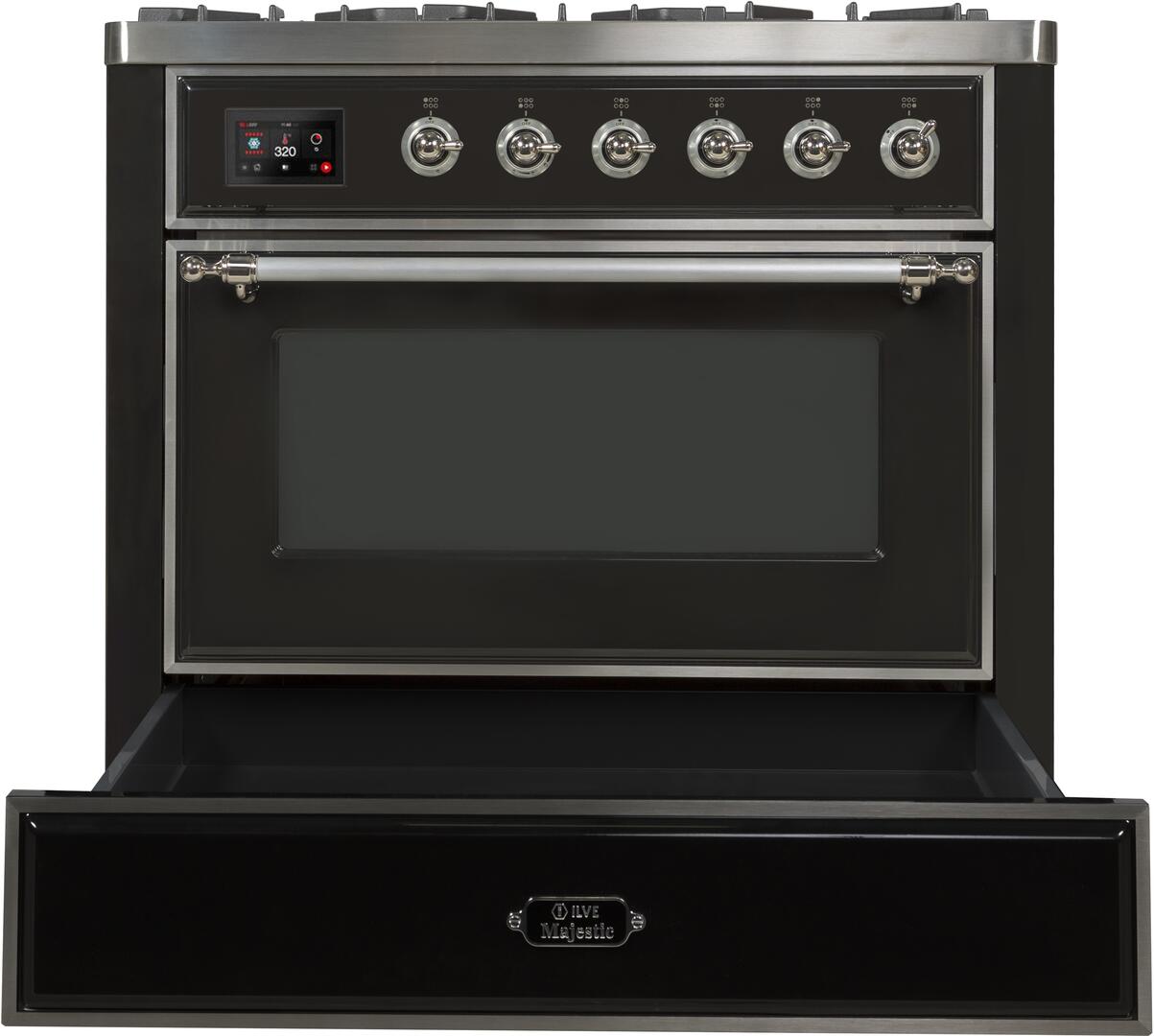 Majestic II 36 Inch Dual Fuel Natural Gas Freestanding Range in Matte Graphite with Chrome Trim