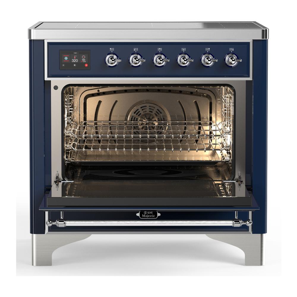 ILVE UMIB36NR3MBC Majestic III 36 inch Induction Range with 6 Elements, 3.5 cu. ft. Total Oven Capacity (Triple Glass Door, Midnight Blue, Chrome)