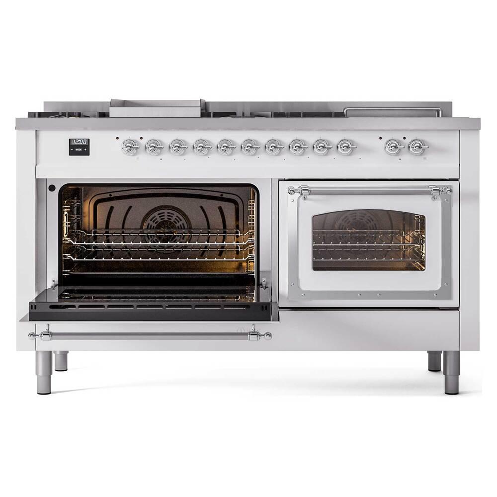 ILVE UN60FSNMPRACLP Nostalgie II Noblesse 60 inch Dual Fuel Range (7 Sealed Burners + Griddle + French Top, Liquid Propane, Triple Glass Door, RAL, Chrome)