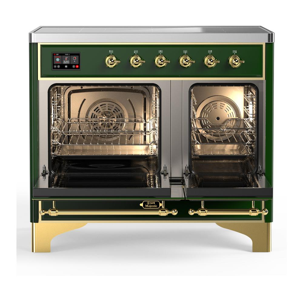 ILVE UMDIB40NR3EGG Majestic III 40 inch Induction Range with 6 Elements, 3.82 cu. ft. Total Oven Capacity (Triple Glass Door, Emerald Green, Brass)