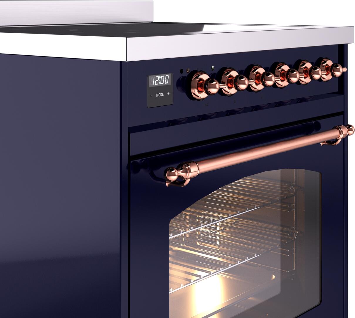 Nostalgie II 30 Inch Electric Freestanding Range in Blue with Copper Trim