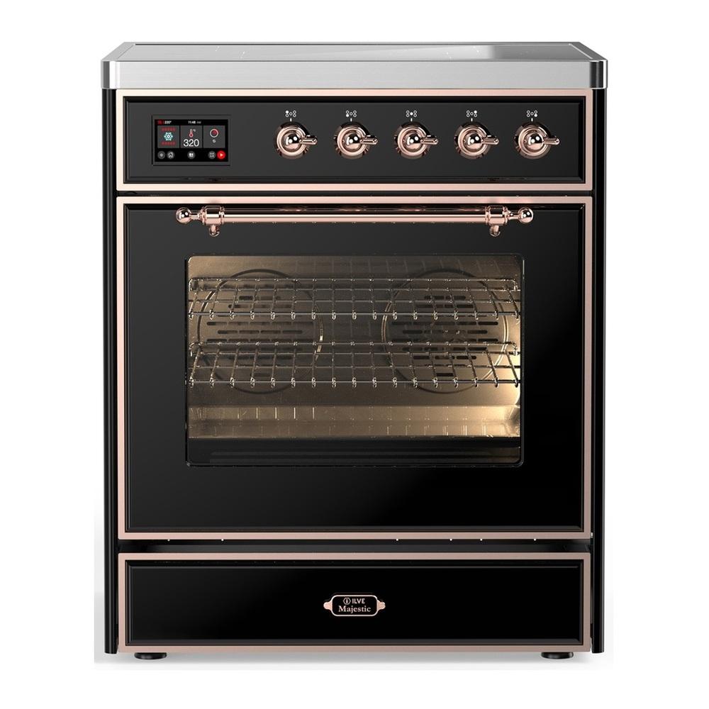 ILVE UMIB30NR3BKP Majestic III 30 inch Induction Range with 4 Elements, 4 cu. ft. Oven Capacity (Triple Glass Door, Glossy Black, Copper)
