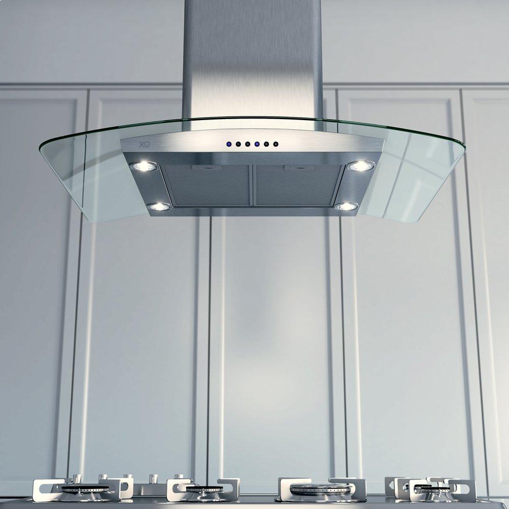 36"W 395 CFM Curved Glass Chimney Island Hood