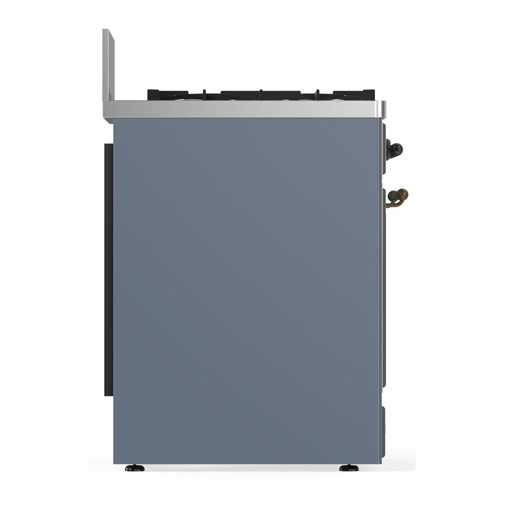ILVE UM30QNR3BGB Majestic III 30 inch Dual Fuel Range with 5 Black Brass Burners, Dual Function Burner up to 25,000 BTU (Natural Gas, Solid Door, Blue Grey, Burnished)