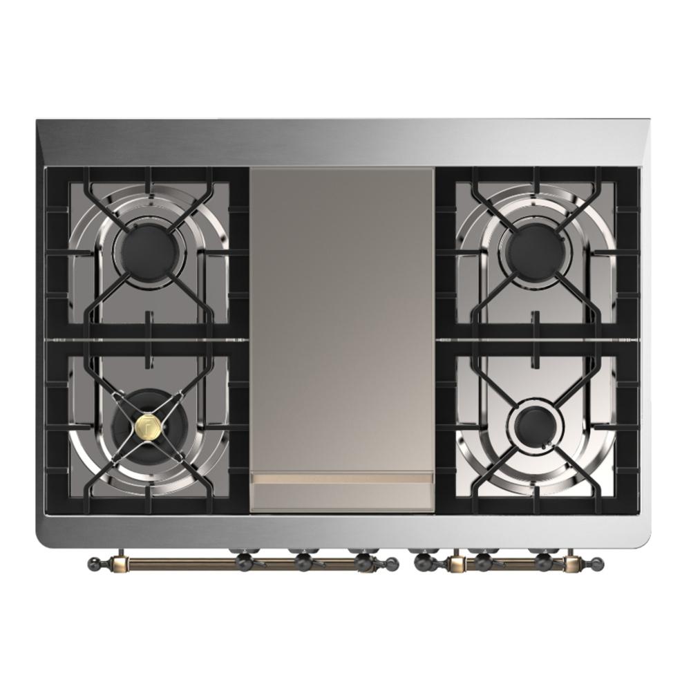 ILVE UMD40FQNR3BGBLP Majestic III 40 inch Dual Fuel Range with 6 Burners and Griddle, Dual Function Burner up to 25,000 BTU (Liquid Propane, Solid Door, Blue Grey, Burnished)
