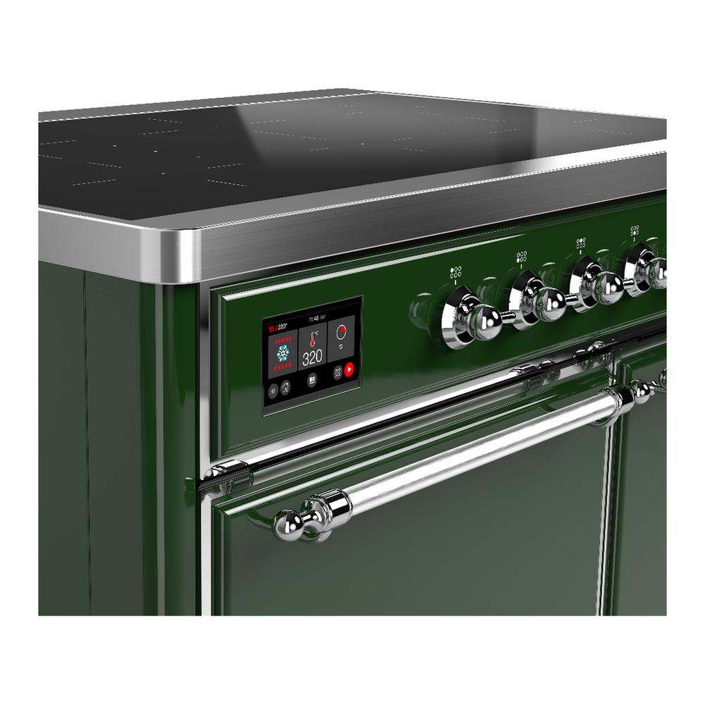ILVE UMDIB40QNR3EGC Majestic III 40 inch Induction Range with 6 Elements, 3.82 cu. ft. Total Oven Capacity (Solid Door, Emerald Green, Chrome)