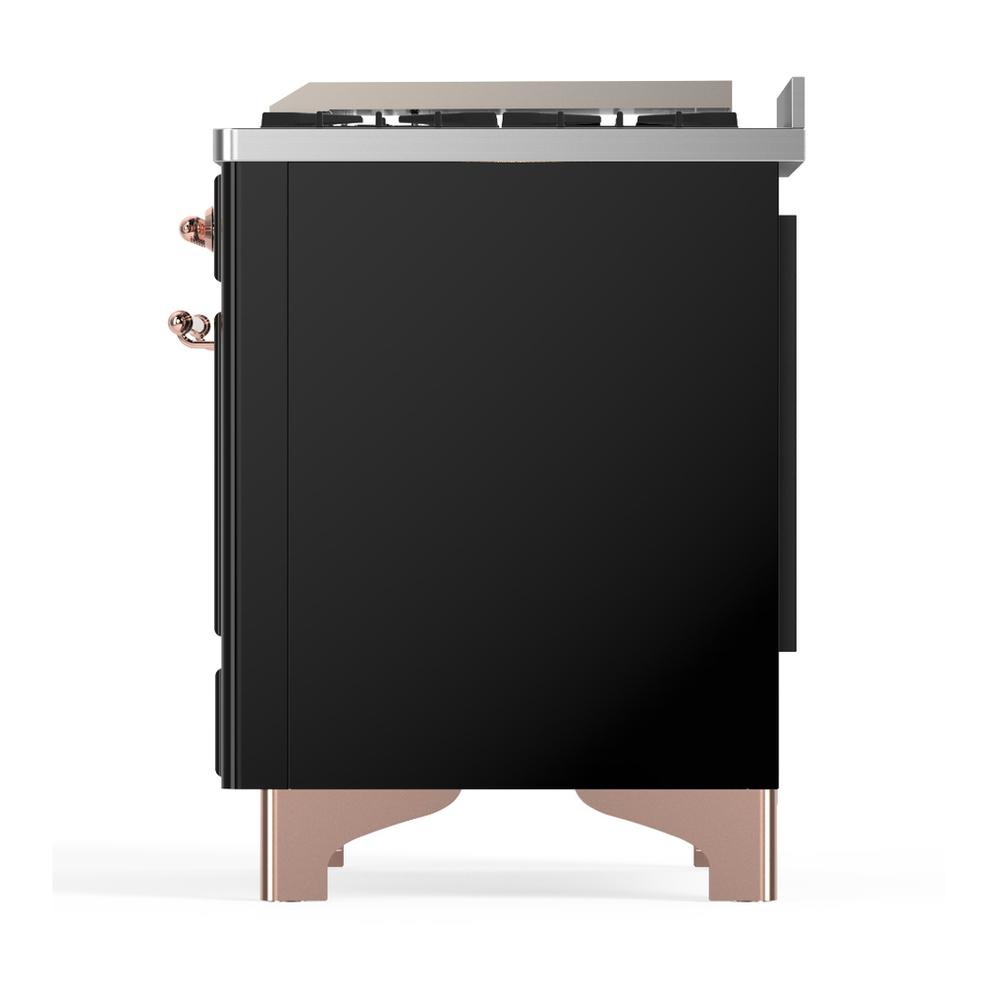 ILVE UM36FNR3BKP Majestic III 36 inch Dual Fuel Range with 6 Black Brass Burners and Griddle, Dual Function Burner up to 25,000 BTU (Triple Glass Door, Glossy Black, Copper, Natural Gas)
