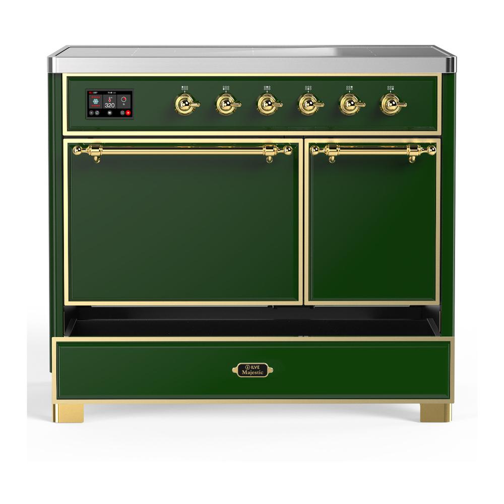 ILVE UMDIB40QNR3EGG Majestic III 40 inch Induction Range with 6 Elements, 3.82 cu. ft. Total Oven Capacity (Solid Door, Emerald Green, Brass)