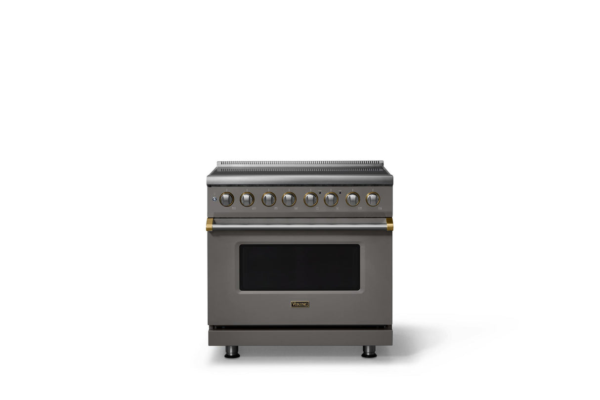 36"W. Induction Range (Finish: Damascus Gray, Trim: Brushed Brass)