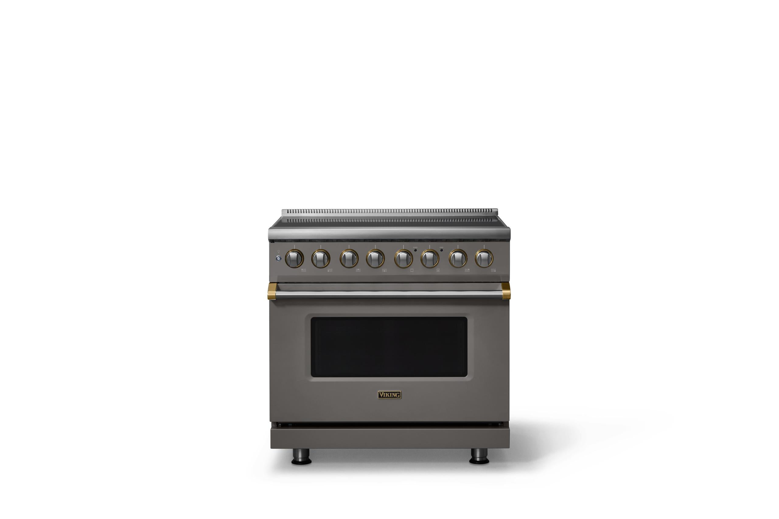 36"W. Induction Range (Finish: Damascus Gray, Trim: Brushed Brass)