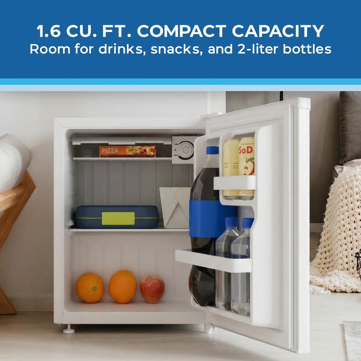 Avanti 1.6 Cu. Ft. Compact Refrigerator, Mini-Fridge, in White (AVRM16F0W)
