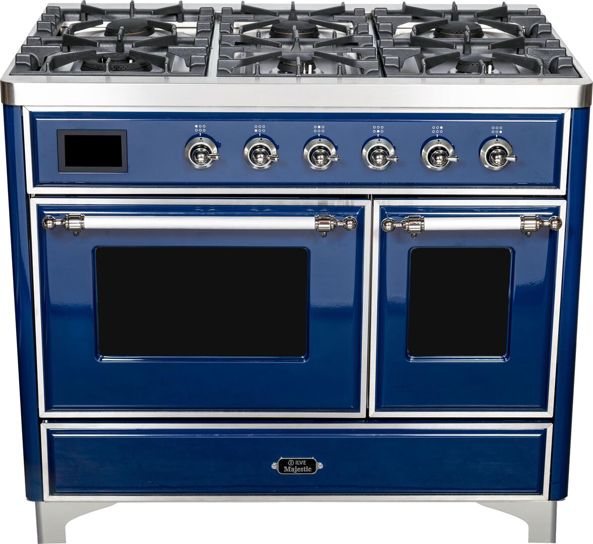 Majestic II 40 Inch Dual Fuel Liquid Propane Freestanding Range in Blue with Chrome Trim