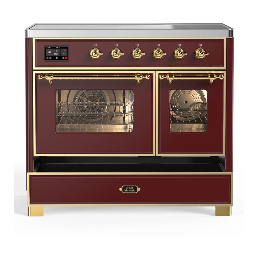 ILVE UMDIB40NR3BUG Majestic III 40 inch Induction Range with 6 Elements, 3.82 cu. ft. Total Oven Capacity (Triple Glass Door, Burgundy, Brass)