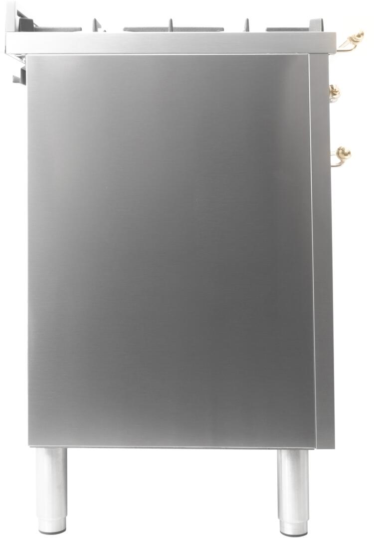 Nostalgie 48 Inch Dual Fuel Natural Gas Freestanding Range in Stainless Steel with Brass Trim